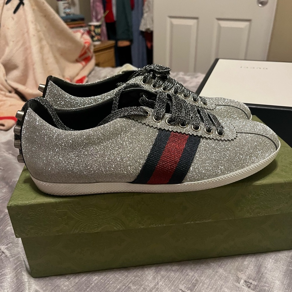 Gucci Silver Glitter Sneakers
